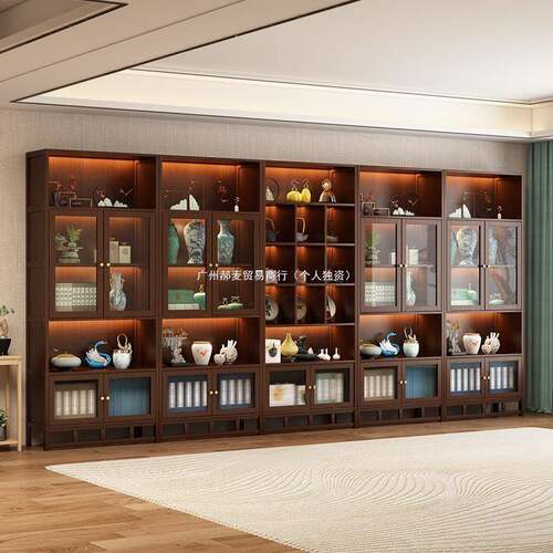 新式非实木博古架茶室景置物中架多宝阁架商隔断带OEM灯展用示背