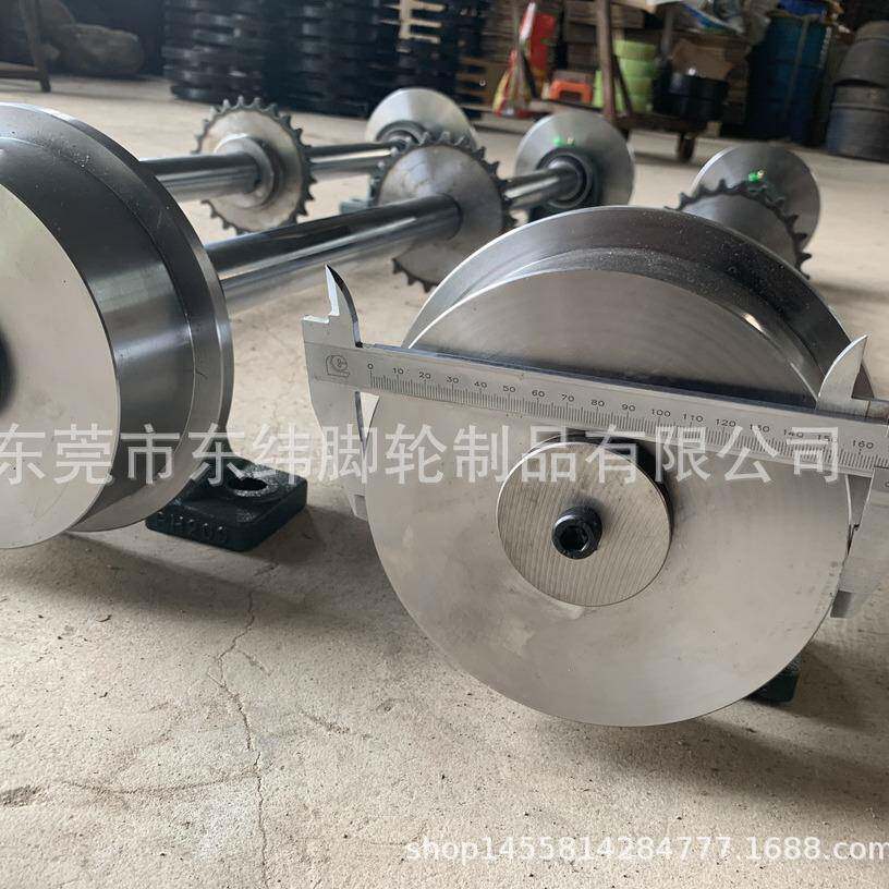 驱对动轨道轮轴V型轨道轮单H型U型带齿轮链轮()边轮平板车轮