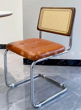 ZD260极简代藤编椅美式设现师橙色软包椅子网红商用餐桌计椅家纳