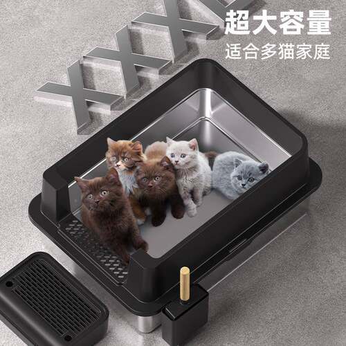 款特爆大号外不锈钢猫砂盆易清洗可拆XM-B款卸开放猫厕所式防溅猫