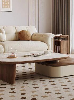 中古风胡电桃木VLE圆茶几小圆桌形柜视组合茶几家用客厅小户型