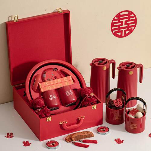 结婚用品全陪嫁套F9776S85装婚庆女方新嫁备娘妆红喜盆婚洗漱物品