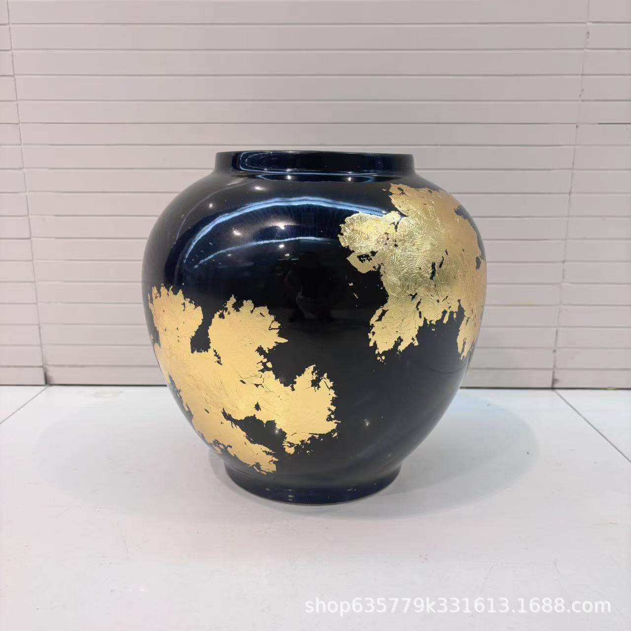 新中式创意手绘贴金箔陶瓷陈设饰品摆件样板房间酒店办公室玄关