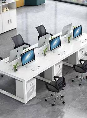 简约现代白色桌组工位办公员桌电脑桌职员RRL桌工46四六人位椅合m