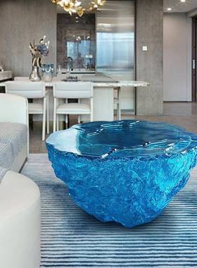 透明树茶几色海洋圆桌酒店树脂茶几蓝别墅居客厅设计家师款艺术茶