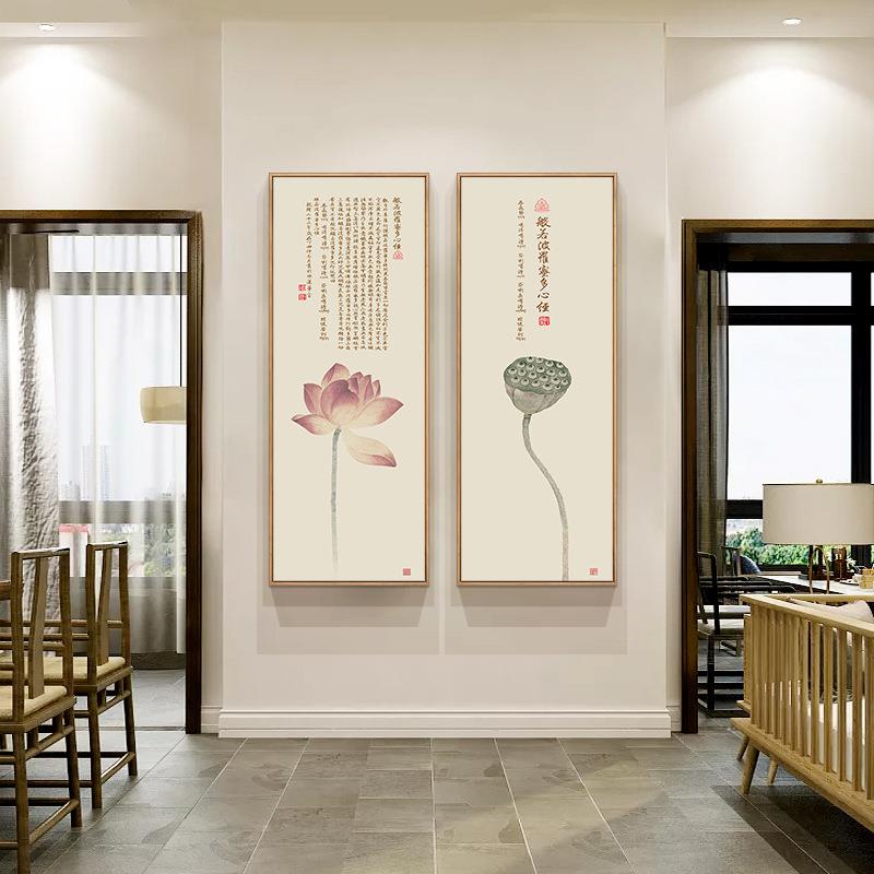 QX202101心经新式走廊过道尽壁画竖版玄关花装饰画客头厅细长中条