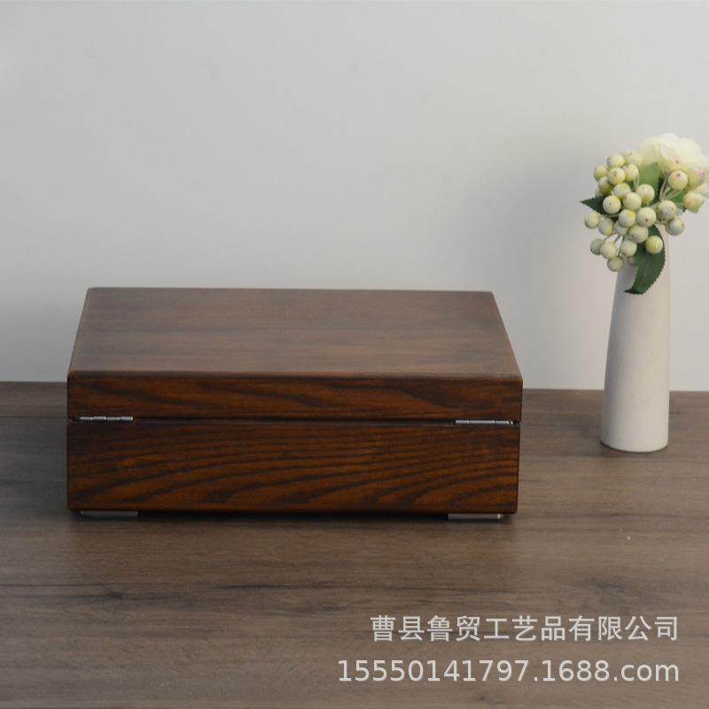 l收纳盒复古简约木质长方形盒子黑胡桃带锁纳盒木锌合金合页盒可