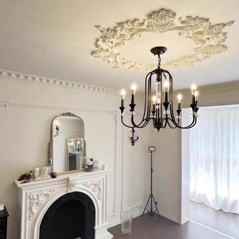 式复古客蜡厅吊灯美法式楼中古黑色餐厅卧梯室灯南洋502风烛水晶