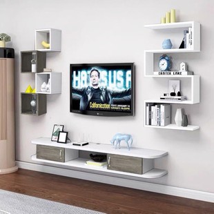 客厅简约挂墙电视机置物架影视墙储物组合柜背景墙两侧装饰电视墙