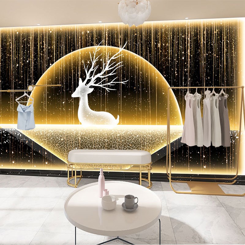 欧式星空麋鹿壁纸卧室床头酒店电视背景墙布发光KTV酒吧K房装饰画