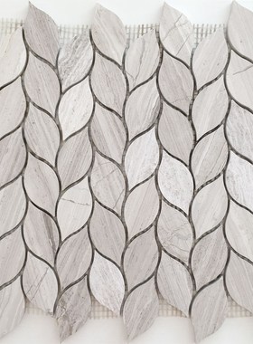 灰色石材马赛克墙贴天然大理石灰木纹树叶拼图卫生间阳台艺术砖