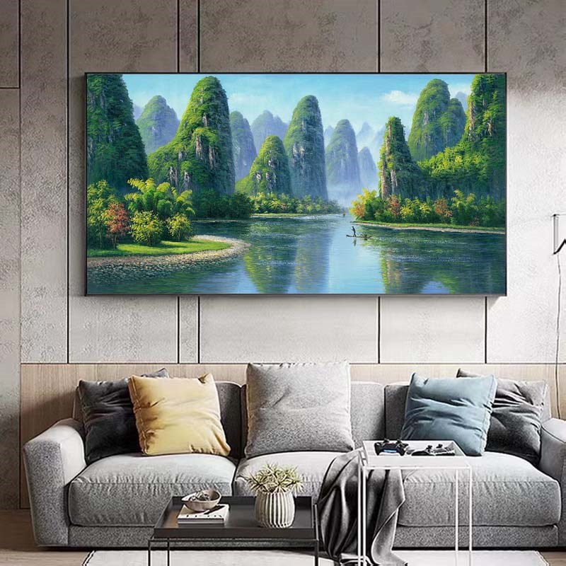 手绘油画过道书房办公室手工挂画桂林山水风景画 现代客厅装饰画