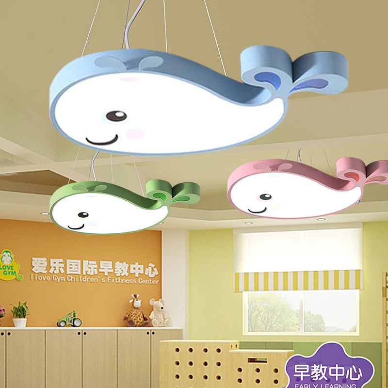 幼儿园大厅吊灯早教中心走廊教室灯卡通鲸鱼堡格栅游乐场造型灯具
