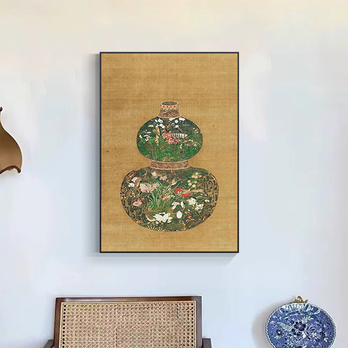 葫芦花瓶装饰画宋代美学入户玄关挂画法式复古中古风客厅餐厅壁画
