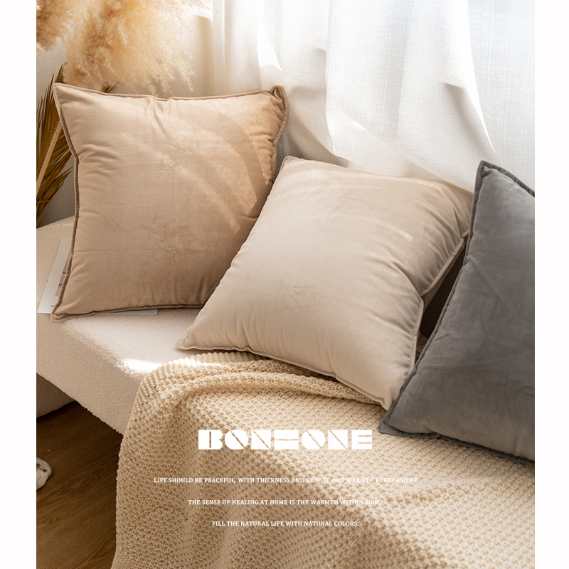 天鹅绒沙发抱枕靠垫背客厅纯色靠枕套45x45不含芯牀上大号靠背垫