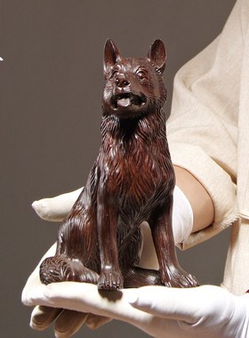 黑檀木雕狗摆件实木质动物雕刻十二生肖狗家居酒柜装饰红木工艺品