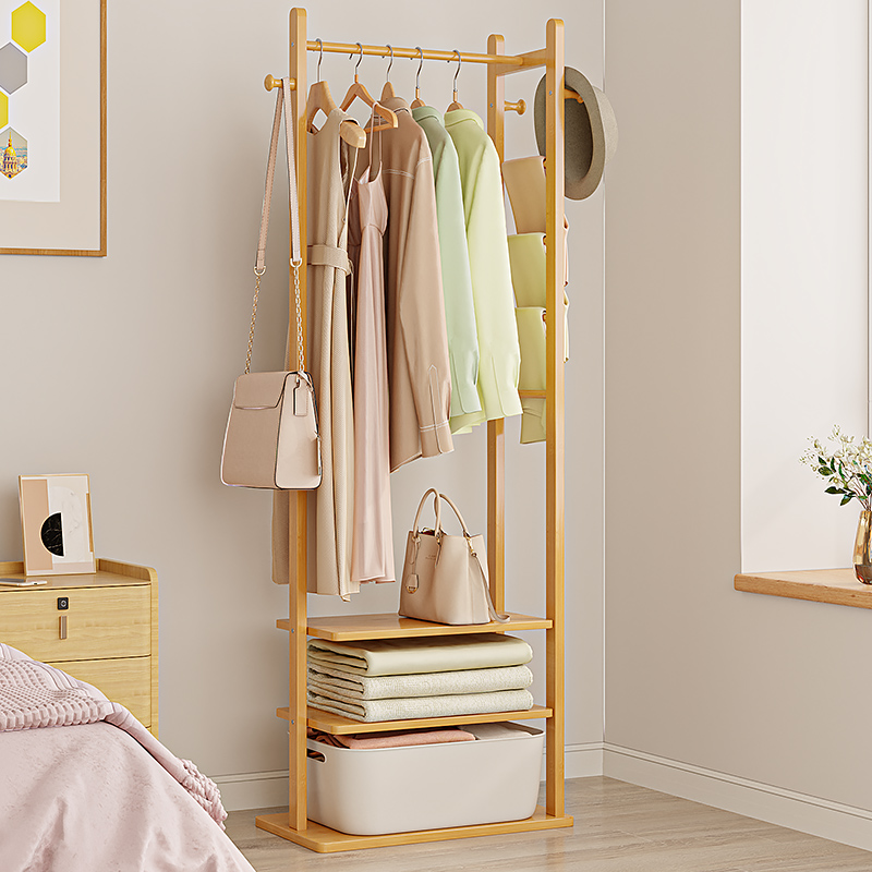 晾衣架卧室床边衣帽架简易家用落地小户型实木挂衣杆小尺寸衣架子