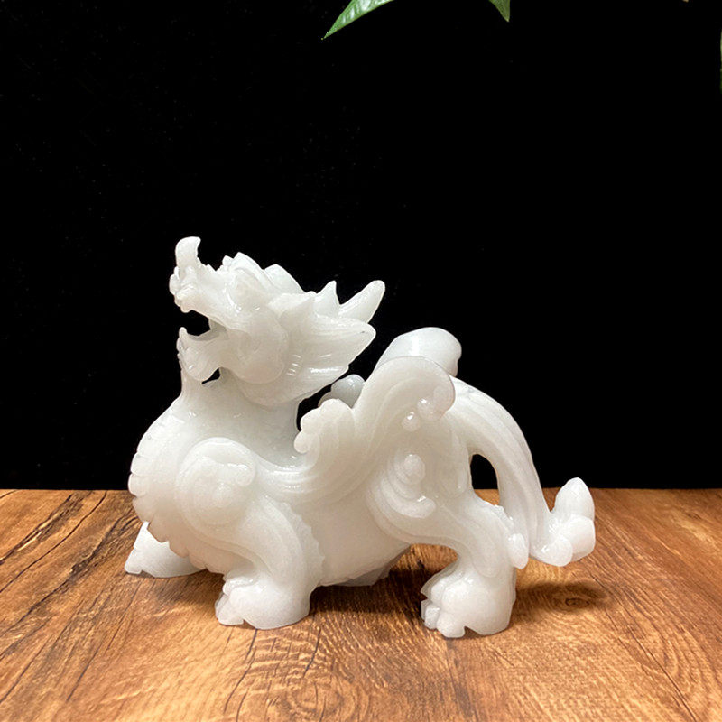 天然玉石貔貅摆件招财一对客厅店铺家居办公室装饰白玉皮丘纯手工
