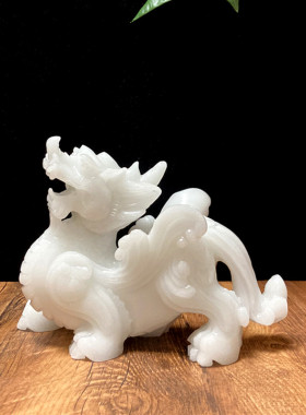 天然玉石貔貅摆件招财一对客厅店铺家居办公室装饰白玉皮丘纯手工