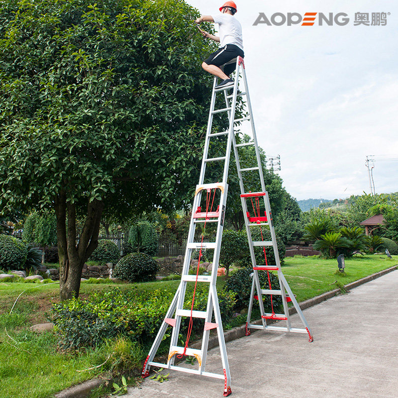 奥鹏多功能伸缩升降工程人字梯5铝合金6加厚7折叠8梯子9高10米12m