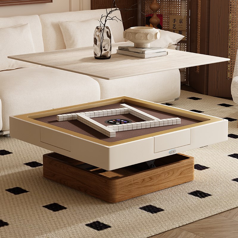 麻将桌机多功能升降岩板茶几一体两用家用小户型中古风2025年新款