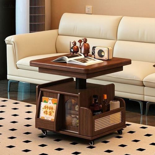 实木升降茶几小户型多功能移动折叠边柜沙发客厅家用小推车茶桌