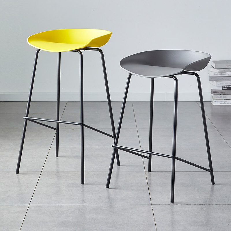 现代简约高脚凳家用吧台椅靠背前台高脚椅子塑料吧椅创意铁艺吧凳