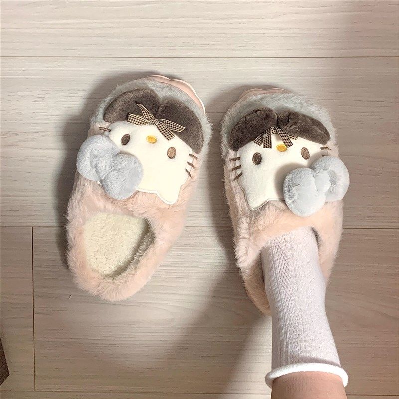 哈喽kt棉拖鞋女冬季毛绒保暖厚底防滑家居室内可爱毛茸茸2025新款