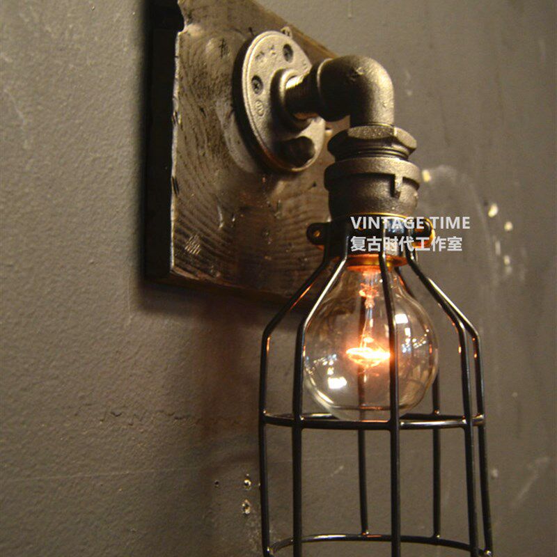 工业复古风格蒸汽水管铁笼灯 复古爱迪生壁灯