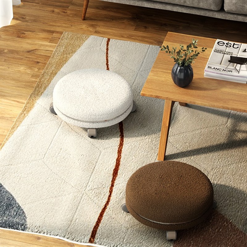 拆快递小凳子家用美缝移动小凳子万向轮小椅子圆羊羔绒滑轮矮凳