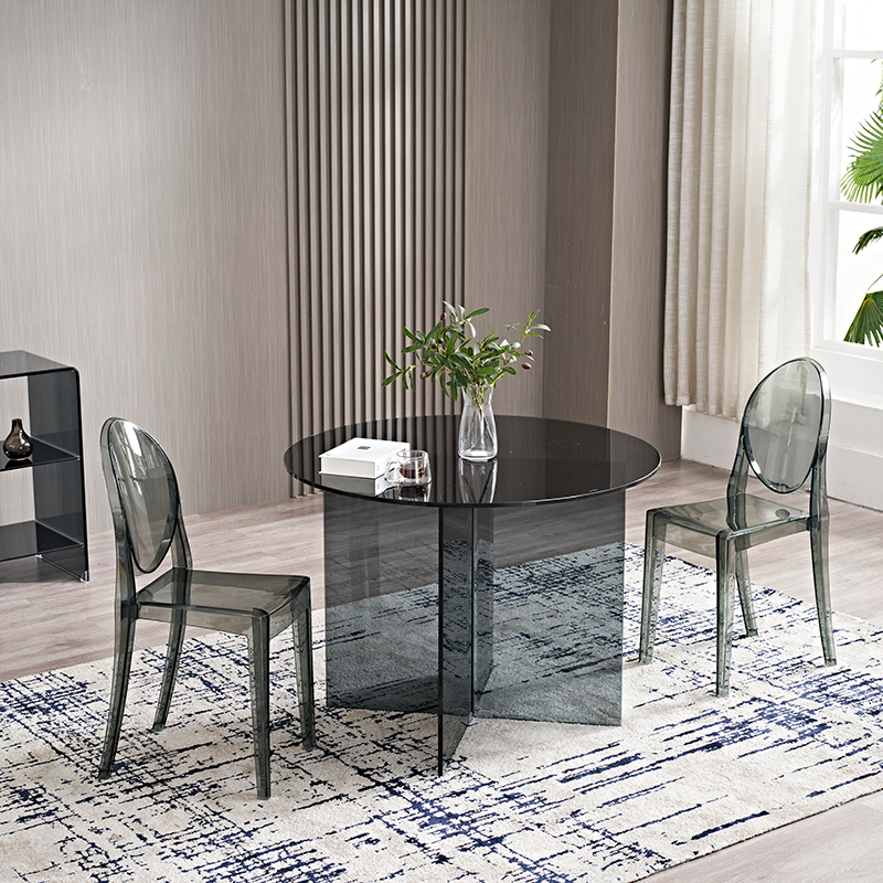 圆形钢化玻璃餐桌小户型饭桌简约现代洽谈桌椅展厅商铺会客接待桌