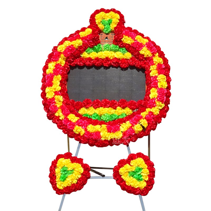 电子拱门花圈白事丧事供桌灵堂防水仿真花全彩led大屏幕电子拱门
