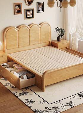 实中古风木1床橡古胶35432木1米8主卧双人床法式复小户型米5现代