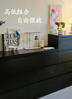 fLE实木斗柜黑色复古抽屉收纳柜床尾落卧地超薄cYDXPaZt室30c窄m