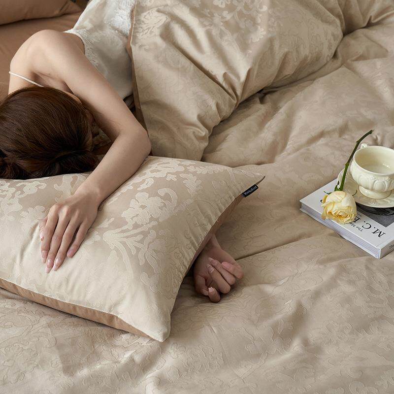 轻奢全棉贡WRG缎提花四件套a高端裸类睡上长绒单棉被套床民宿床用