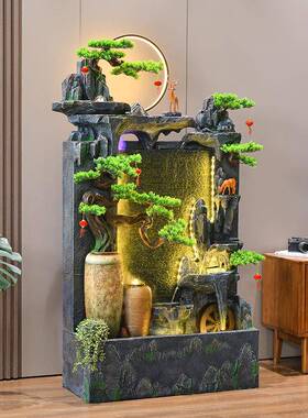 大型假造山流ZUV水喷泉景鱼池店落地摆件酒办客公室风水轮厅玄关