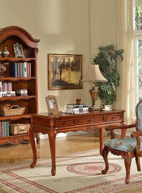 美ZG-37537实书桌椅合用组卧室写字桌办式公桌欧式家电脑桌写字台