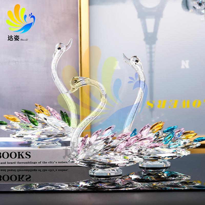 水晶天创意客厅玄窗关摆件电品视柜酒柜水晶天鹅鹅橱家居装饰水晶