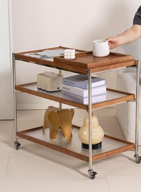 边中古实木18046推车客厅发柜子复古置物架小移动边几茶几沙餐车