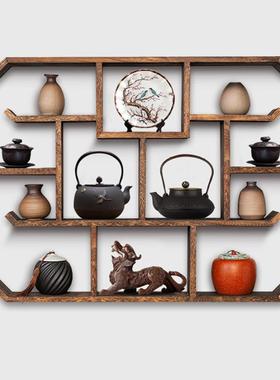 古多架宝阁式实博木中式挂墙壁挂茶架置物架墙80704上新古董展示