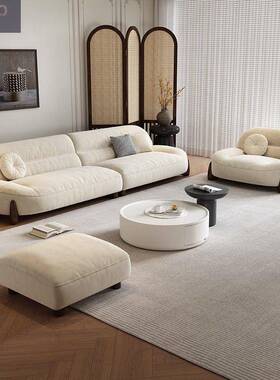 沙发简约现OUS代布艺沙抓发直排式意极简奶油弧形猫小布户型客厅