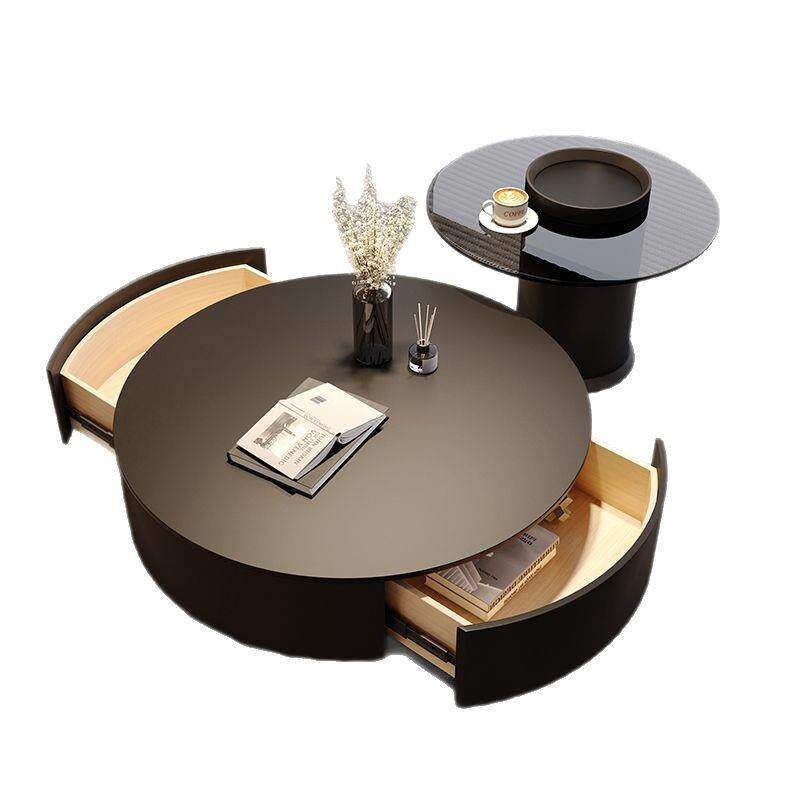 意式极简轻无品牌/奢圆小形岩板几客家用小户型简约茶大轻奢风组