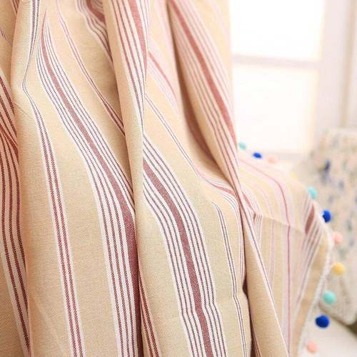 成品窗棉麻打窗帘日式诧寂风条纹帘书房卧室免简孔挂REP钩易飘窗