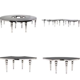 自由拼接大摆放S行圆形半月FIN形不锈婚庆钢桌国外宴圆会派对婚礼