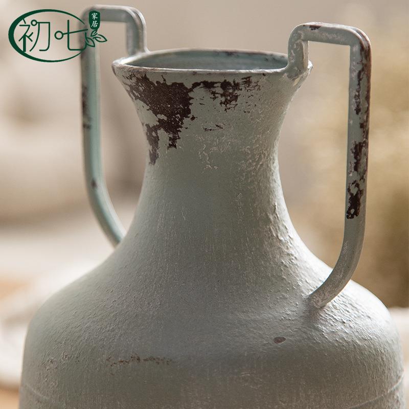 Lo摄ft仿古做旧艺花瓶宿玄民关落地装A2581饰摆件花店插花婚庆铁