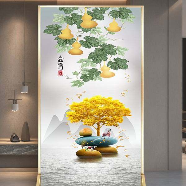 轻奢现代简约屏风隔断九鱼图办公室玄关卧室门对门家用铝合金座屏