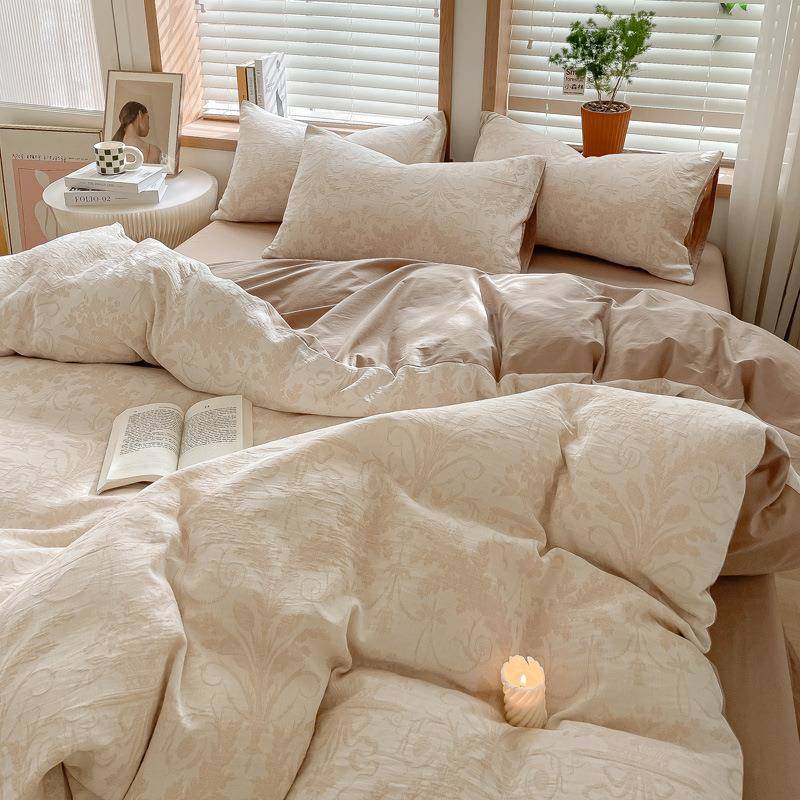 提轻套奢A类全棉无品牌/套水洗棉四件三层纱花被套床单长绒棉四件