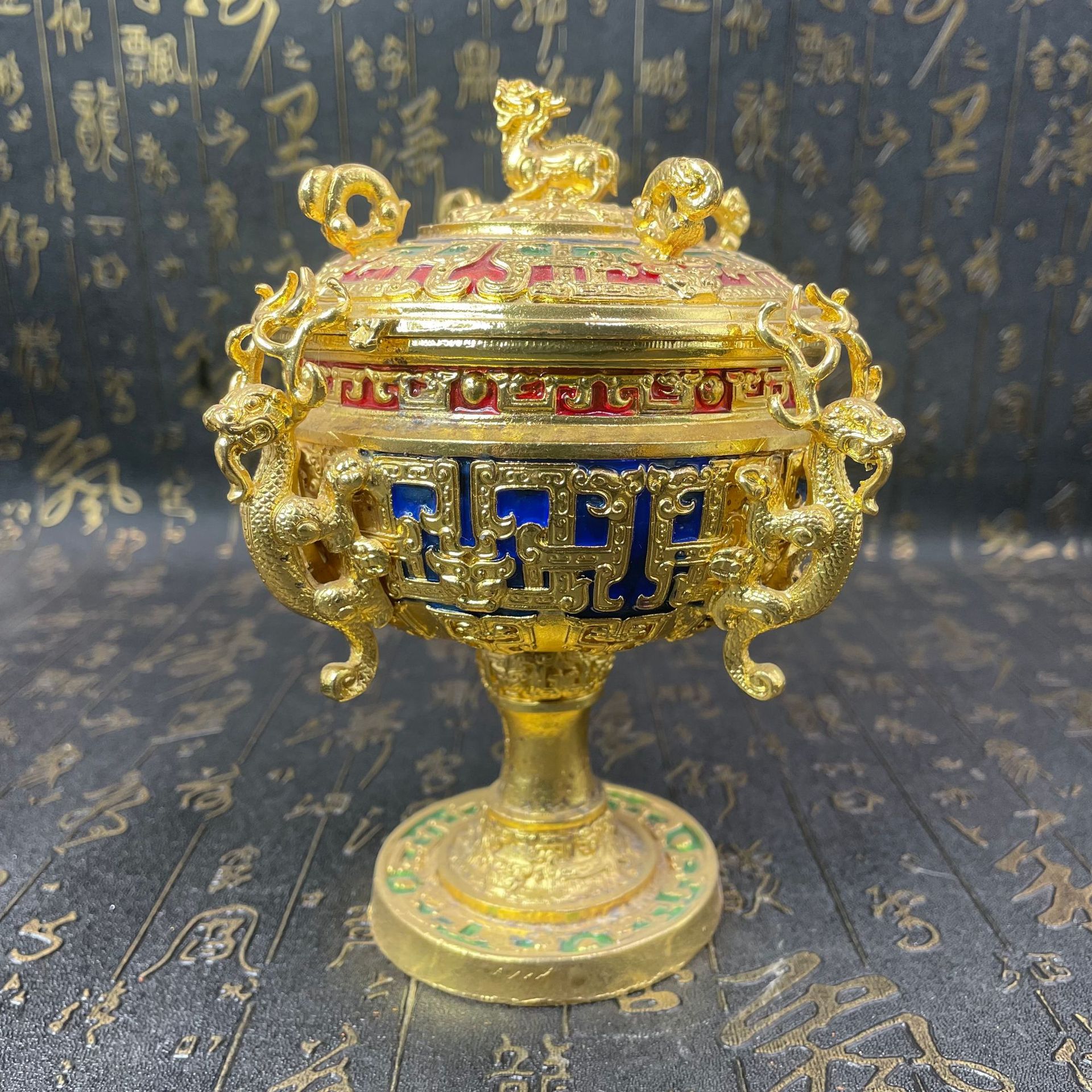 仿古精品狮耳饕餮纹铜炉家用鐏式熏炉炉香中式工艺品摆件