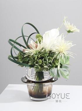 现6053代简玄风样板间关书房约餐厅茶几桌面台面瓶棕色琉璃玻璃花