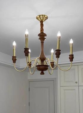 美式全铜客灯厅吊灯复古蜡烛灯大主灯实木法式73203中古厅风餐厅